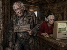 Канонический снимок эпизода: Людмила в чате, Ганс с табличкой «Огруцовый батальон».